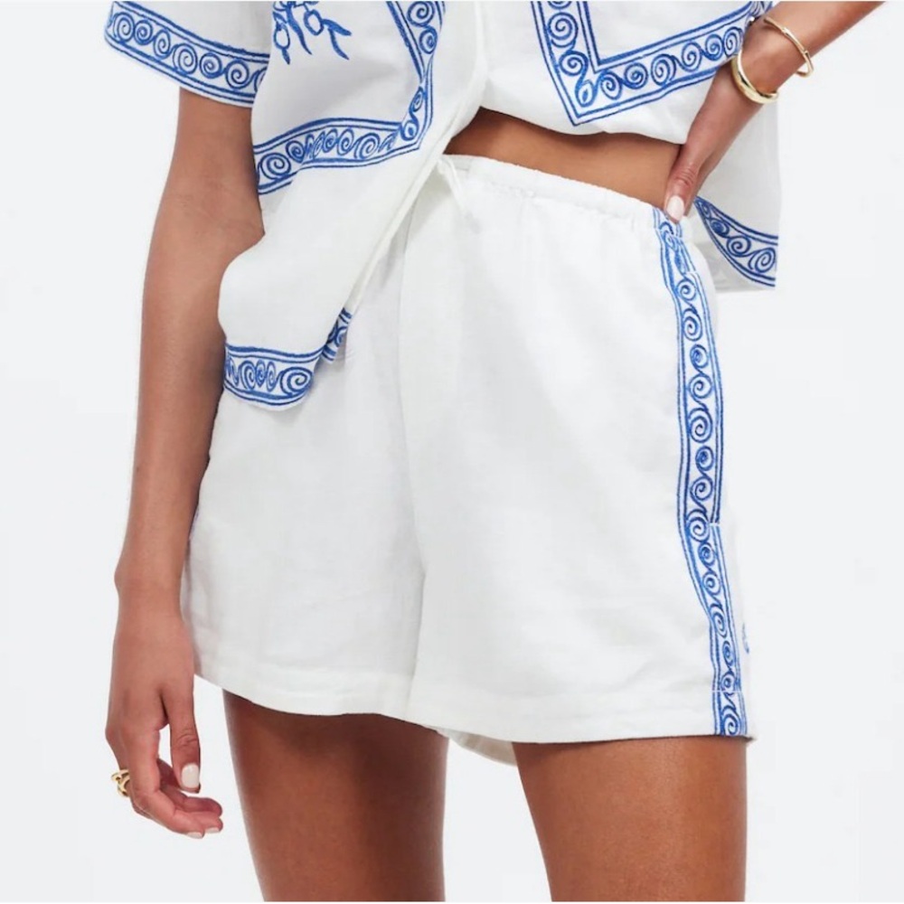 Madewell x Lisa Says Gah! Embroidered Drawstring Pull-On Shorts Sz Small